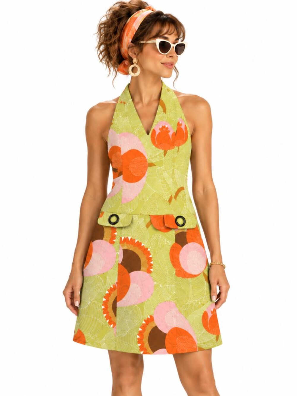 Beth Bowley Halter Dress Womens 4 Floral Mod Cotton Anthropologie Retro Sundress